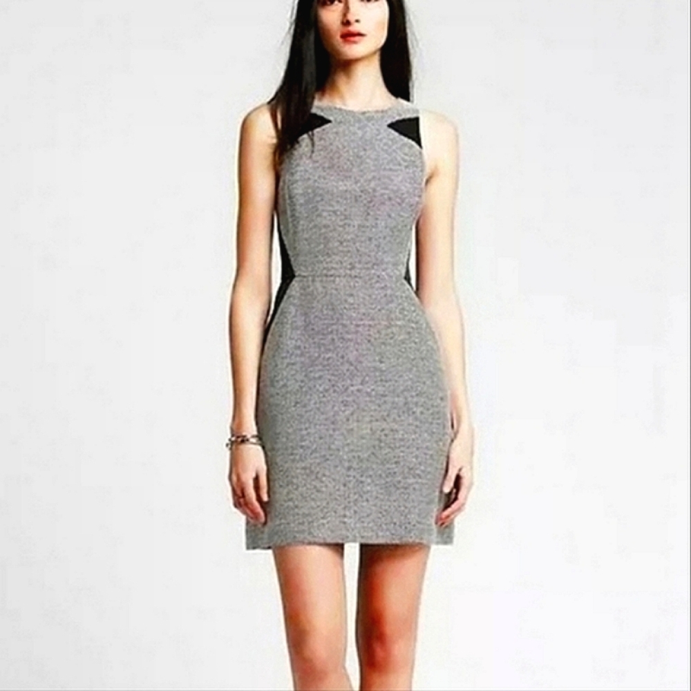 NWOT Banana Republic Tweed Sleeveless Black & Gray Fully Lined Dress
